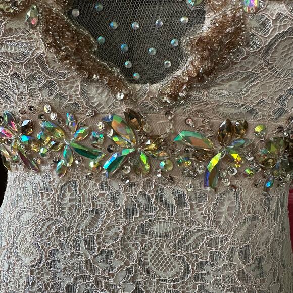 Mermaid Beaded Lace Prom Evening Gown 2 Illusion Bodice Tulle Formal Pageant - Picture 8 of 16